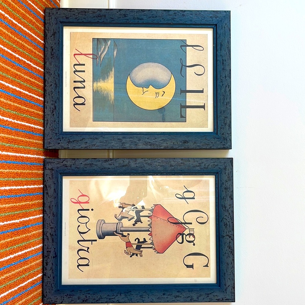 2 Nursery Prints, professionally framed, letters w/illustrations